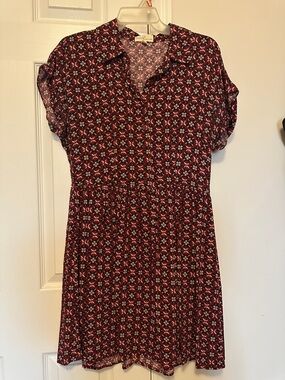 Stylish Wine-Print Short Sleeve Mini Dress